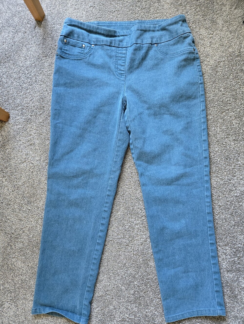 Ruby Rd. Womans Teal Straight-Leg Pull-On Jeans